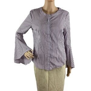 Milly Michelle Striped Bell Sleeve Blouse Purple 6